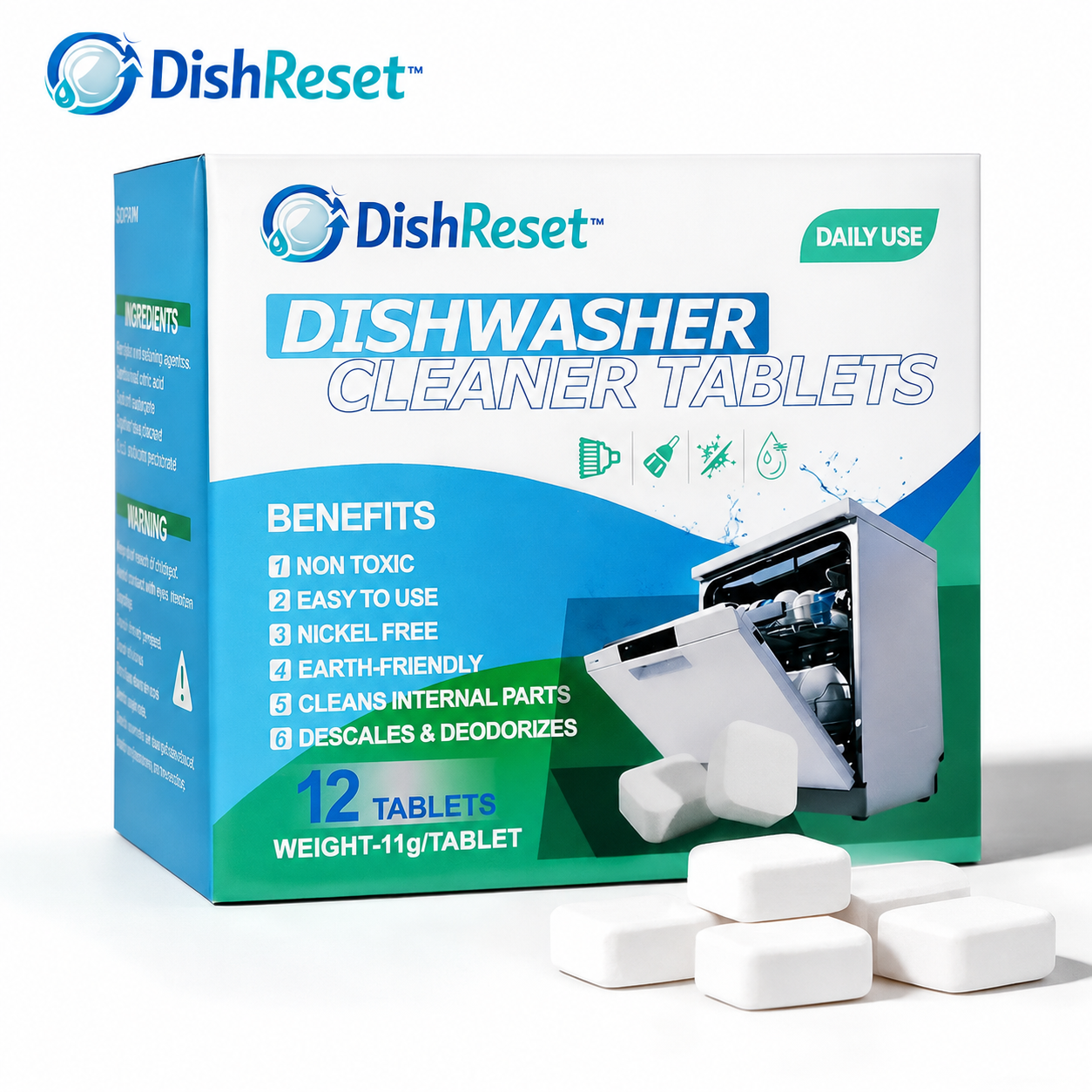 DishReset™-24-Count Dishwasher Cleaner, Deodorizer & Descaler