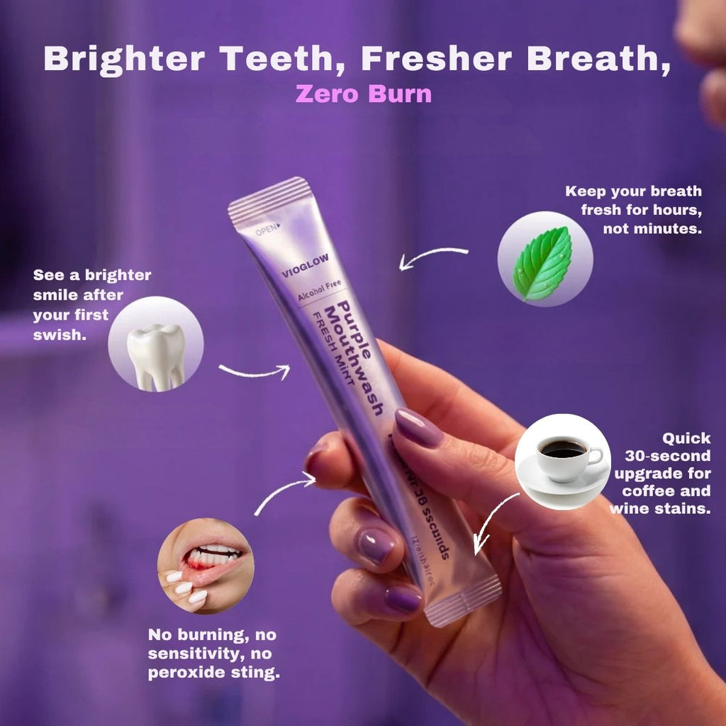 VioGlow Rinse — Purple Color‑Correcting Whitening Mouthwash Sachets
