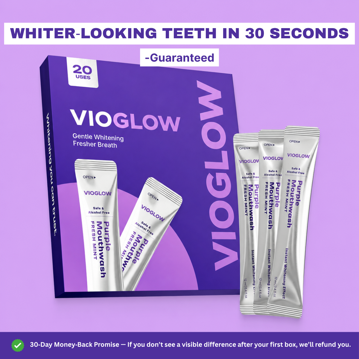 VioGlow Rinse — Purple Color‑Correcting Whitening Mouthwash Sachets