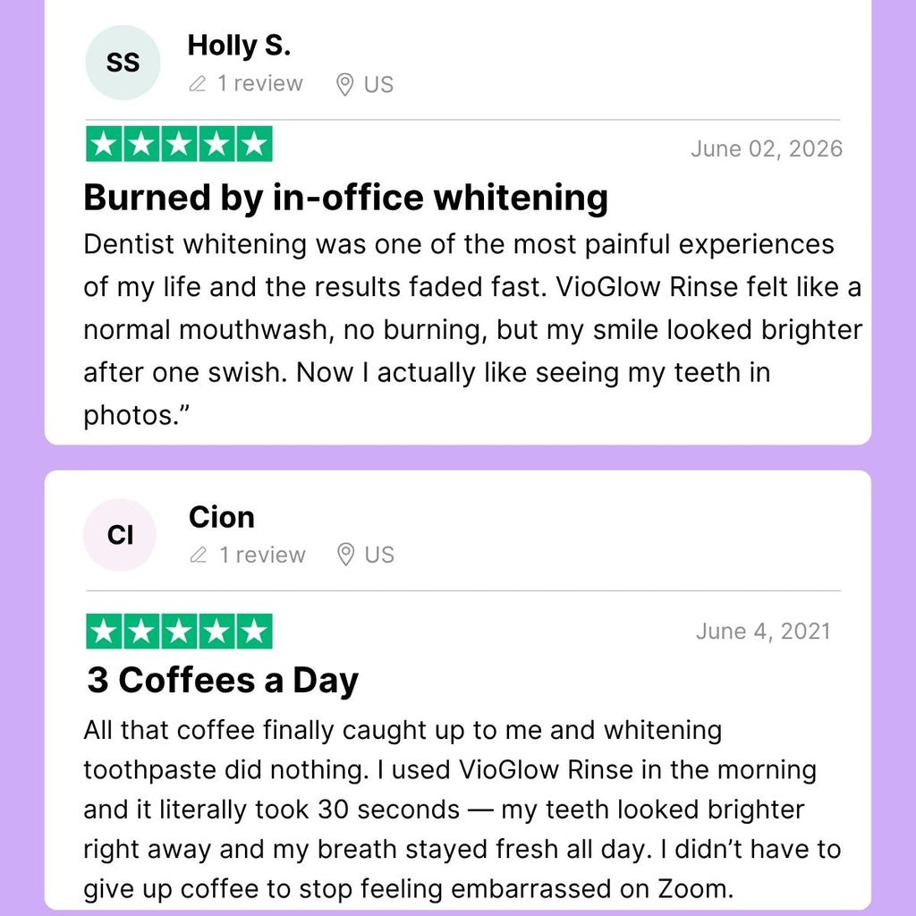 VioGlow Rinse — Purple Color‑Correcting Whitening Mouthwash Sachets