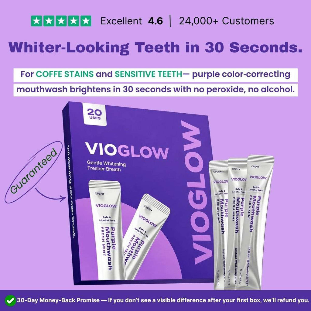 VioGlow Rinse — Purple Color‑Correcting Whitening Mouthwash Sachets 2 Concept7