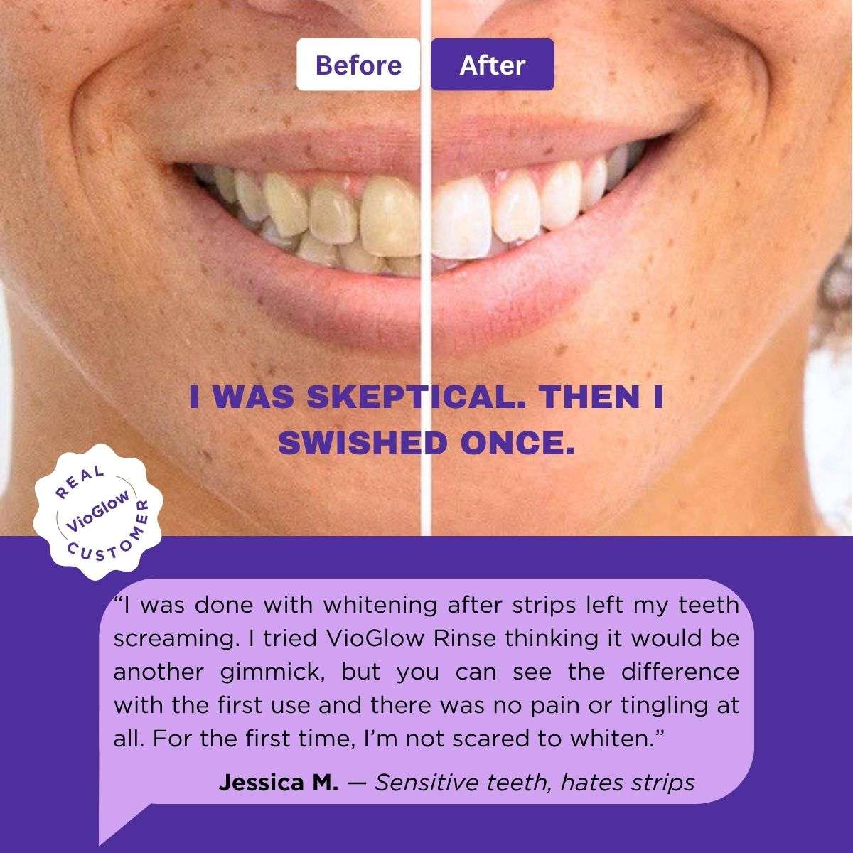 VioGlow Rinse — Purple Color‑Correcting Whitening Mouthwash Sachets Concept7